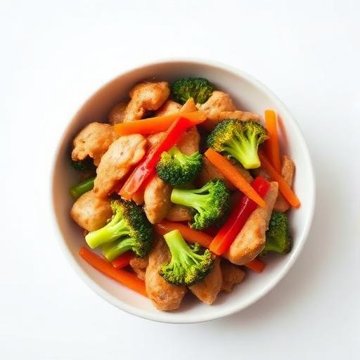 frango com legumes salteados